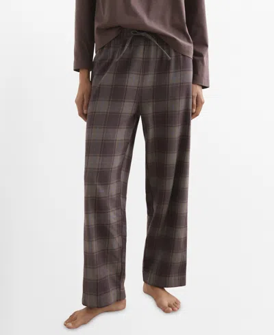 Mango Check Cotton Flannel Pajamas In Brown