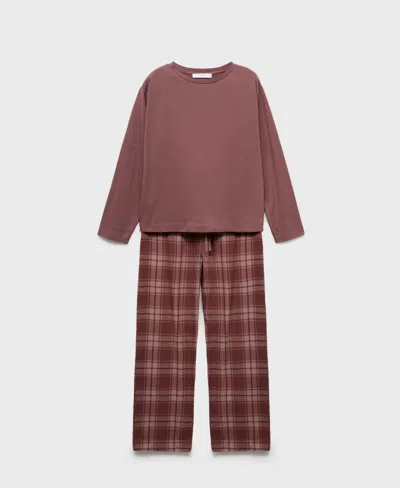 MANGO WOMEN'S TWO-PIECE FLANNEL CHECK PAJAMAS