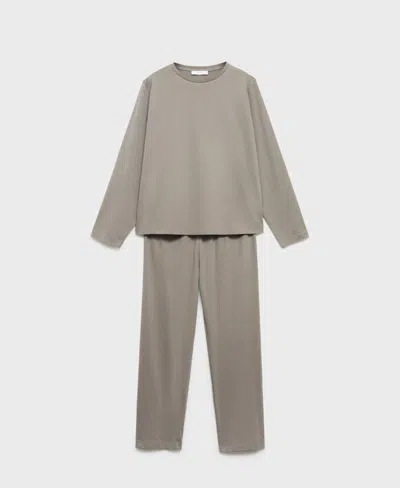 Mango Women's Two-piece Plain Cotton Pajamas In Brown
