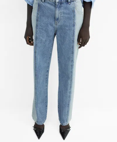 Mango Women's Two-tone Straight Jeans In Open Blue