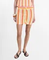 Mango Two-tone Striped Crochet Skirt Pink In Burgundy