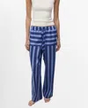 Mango Two-tone Lyocell Stripe Woven Trousers Blue In Blue