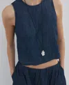 Mango Sleeveless Chambray Crop Top In Multi