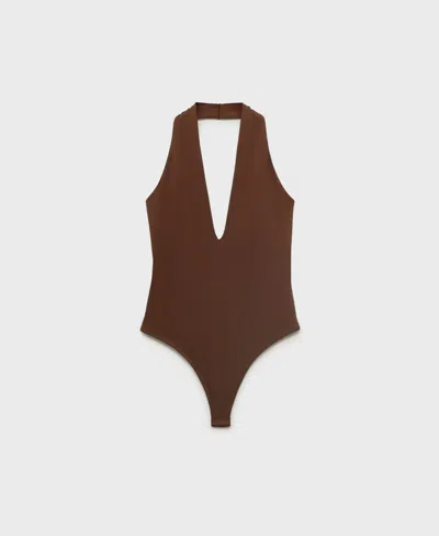 Mango Women's V-neck Bodysuit In Brown