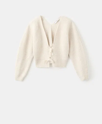 Mango Women's V-neck Bows Cardigan In Sand