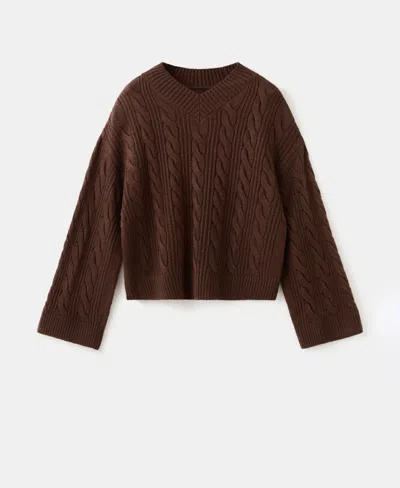 Mango Women's V-neck Braided Sweater In Brown