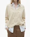 Mango V-neck Braided Sweater Ecru In Ecru