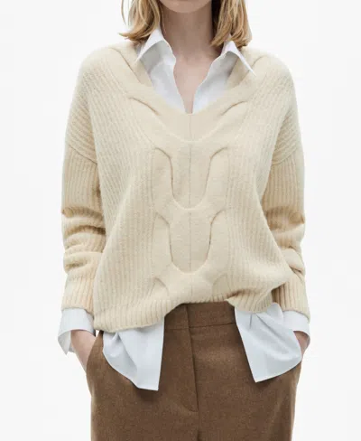 MANGO WOMEN'S V-NECK BRAIDED SWEATER