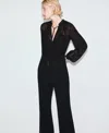 Mango Long Sleeve V-neck Jumpsuit In Black