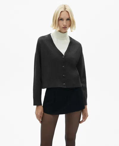 Mango Women's V-neck Knit Cardigan In Dark Heather Gray
