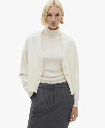 Mango Women's V-neck Knit Cardigan In Ecru
