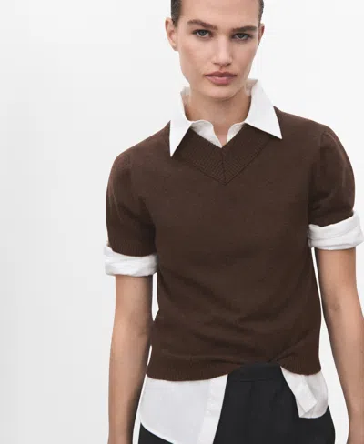 Mango Short Sleeve V-neck Sweater In Brown