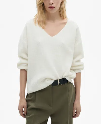 Mango Women's V-neck Knit Sweater In Ecru