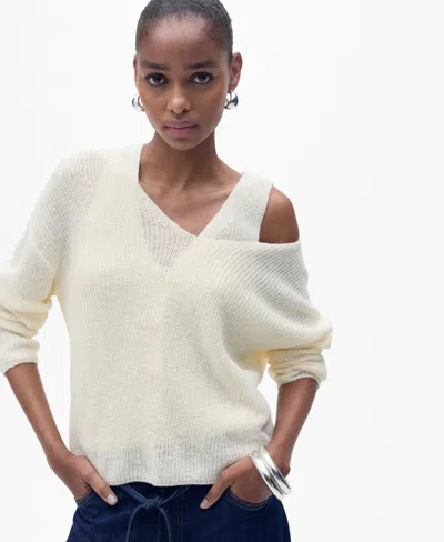 Mango Women's V-neck Knit Sweater In Ecru