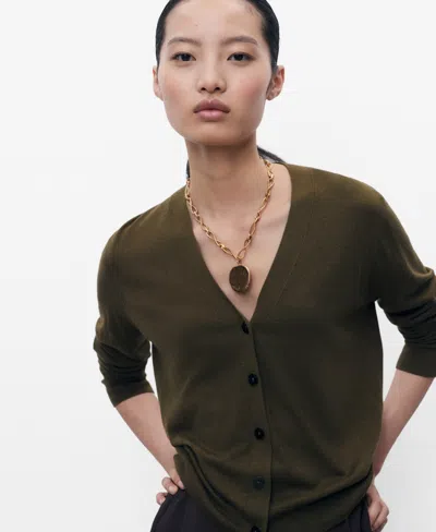Mango Women's V-neck Knitted Cardigan In Brown