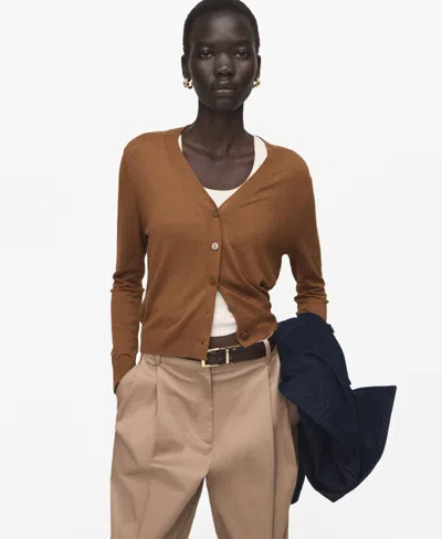 Mango V-neck Knit Cardigan In Brown