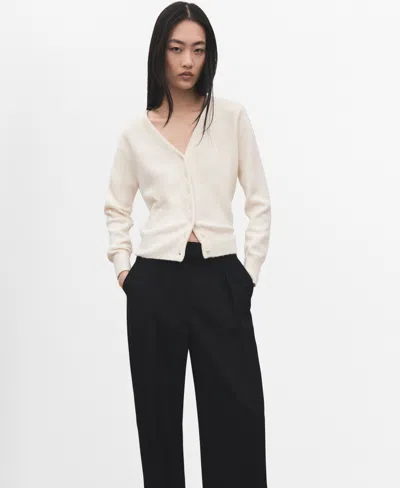 Mango Women's V-neck Knitted Cardigan Sweater In White