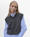 Mango V-neck Knitted Gilet Medium Heather Grey In Medium Heather Gray