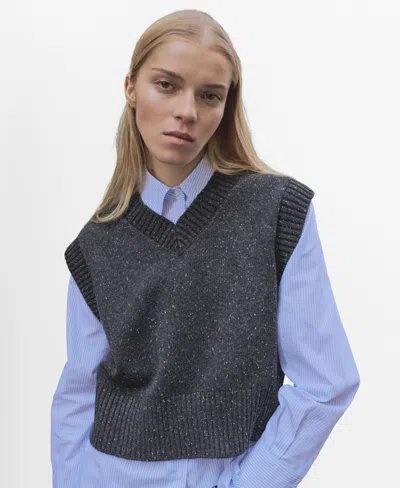 MANGO WOMEN'S V-NECK KNITTED SWEATER VEST