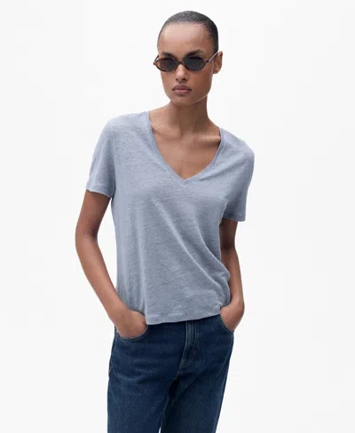 Mango Women's V-neck Linen T-shirt In Blue
