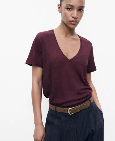Mango Women's V-neck Linen T-shirt In Purple
