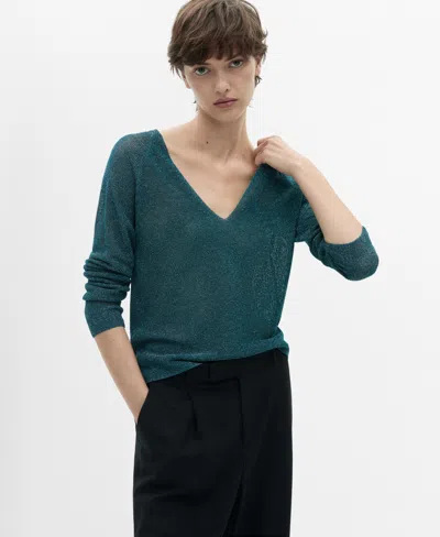 Mango Women's V-neck Lurex Sweater In Black