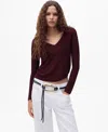 Mango V-neck Lurex Sweater Wine In Burgundy