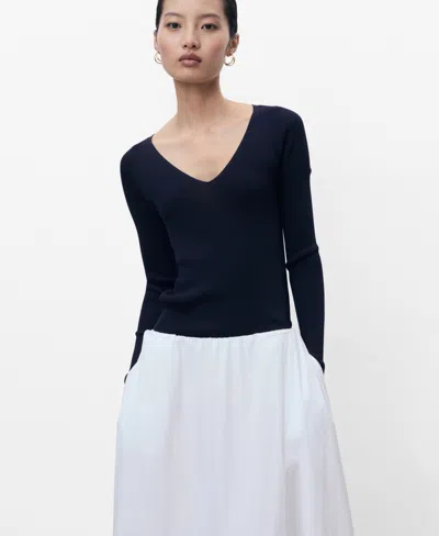 Mango Women's V-neck Ribbed Knit Sweater In Black