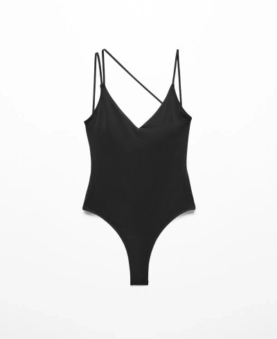 Mango Strappy V-neck One-piece Swimsuit In Black