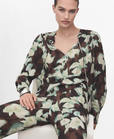 Mango Chiffon Blouse With Bow Neckline Green