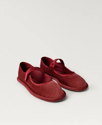 Mango Women's Velour Buckle Ballet Flats