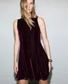 Mango Sleeveless Velvet Minidress In Burgundy