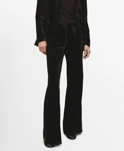 Mango Velvet Flare Leg Pants In Black