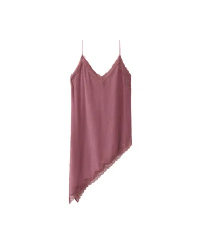 Mango Women's V-neck Asymmetrical Hem Lace Camisole In Pink