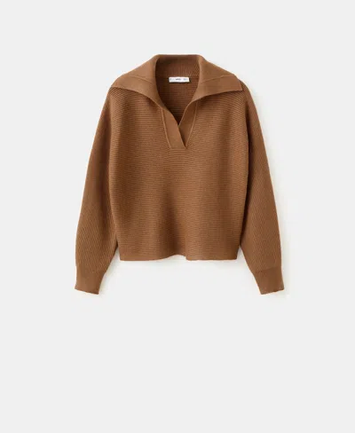 Mango V-neck Knit Sweater Tobacco Brown