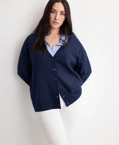 Mango V-neck Knitted Cardigan Dark Navy In Blue
