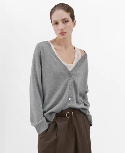 Mango Women's V-neck Knitted Cardigan Sweater In Gray