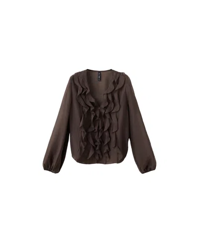Mango Women's V-neck Long-sleeve Ruffled Blouse In Brown