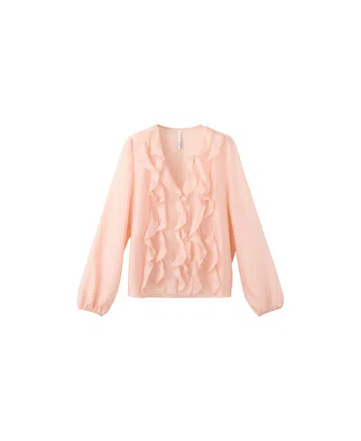 Mango Women's V-neck Long-sleeve Ruffled Blouse In Pastel Pink