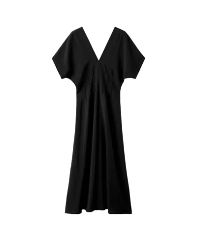 Mango Women's V-neck Ruched Midi Dress In Black