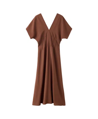Mango Women's V-neck Ruched Midi Dress In Chocolate
