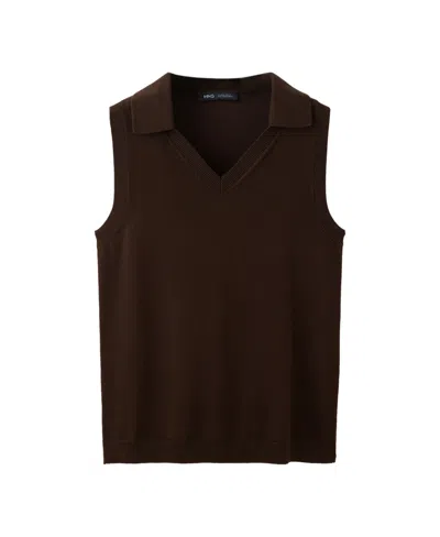 Mango Women's V-neck Sleeveless Knit Top In Brown