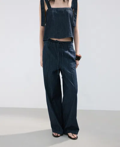 Mango Women's Wide Leg Denim Pants In Blue