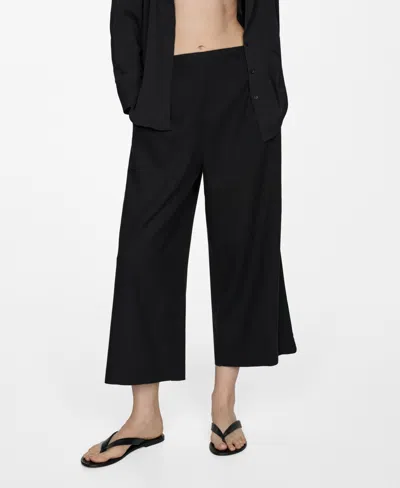 Mango Women's Wide Leg Linen Pants In Black