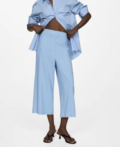 Mango Women's Wide Leg Linen Pants In Sky Blue