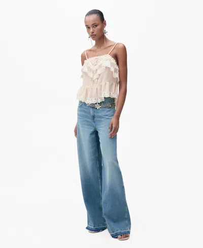 Mango Women's Wide Leg Low Frayed Hem Jeans In Medium Blue