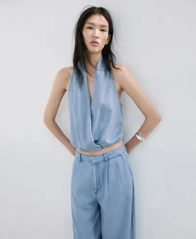 Mango Women's Wide Leg Lyocell Pants In Blue