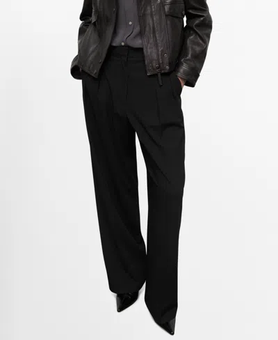 Mango Women's Wide-leg Mid-rise Pleated Pants In Black