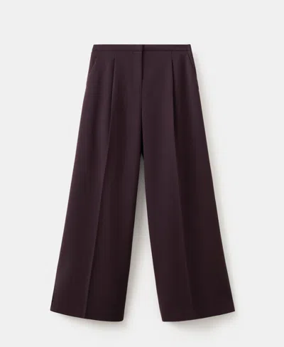 Mango Wide-leg Mid-rise Pleated Trousers Maroon In Black