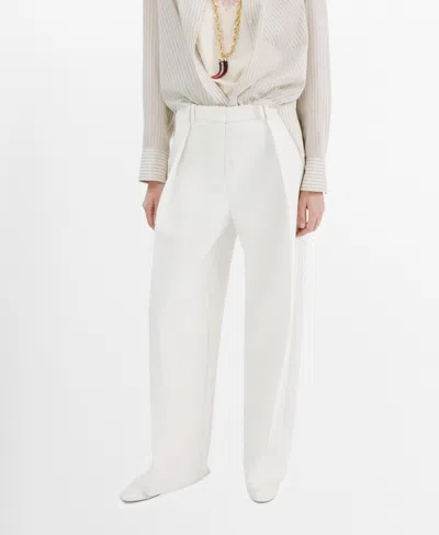 Mango Women's Wide-leg Mid-rise Pleated Pants In White